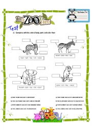 English Worksheet: ENGLISH TEST: Animal body parts, has/have got hasnt/havent got, big, small, short, long