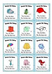 English Worksheet: Clothes go fish game PART 1/2