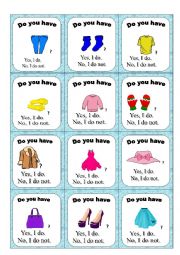 English Worksheet: Clothes go fish game PART 2/2