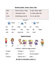 English Worksheet: Grammar Labels and Subject Pronouns