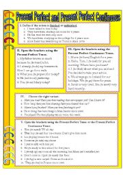 English Worksheet: Present Perfect and Present Perfect Continuous