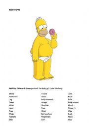 English Worksheet: Body parts Homer