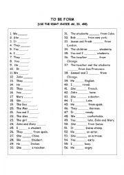 English Worksheet: TO BE FORM