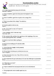 English Worksheet: Sentence Transformation Auction