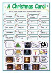 English Worksheet: A Christmas Carol by Charles Dickens match-up activity.