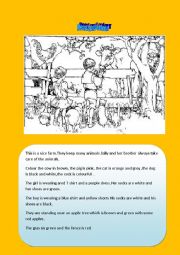 English Worksheet: Animals and clothes colouring