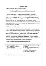 English Worksheet: review 9th form