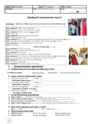 English Worksheet: Shopping Reading comprehension