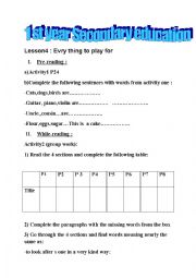 English Worksheet: Evry thing to play for 1st year