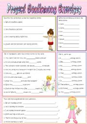 English Worksheet: Present Continuous Exercises