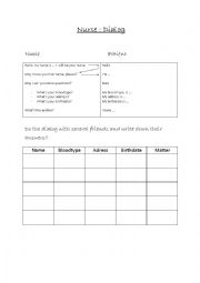 English Worksheet: Nurse: dialog