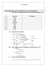 English Worksheet: Irregular verb quiz