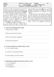 English Worksheet: reading comprehension test