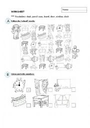 English Worksheet: School things worksheet for kids