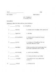 English Worksheet: Ecosystem Vocabulary quiz