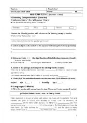 English Worksheet: Mid term test1 8th form