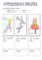 English Worksheet: superheroe habilities