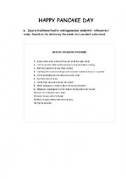 English Worksheet: Pancakes recipe - Pancake day