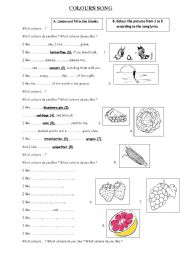 English Worksheet: Colours song