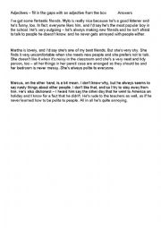 English Worksheet: Adjectives gap fill