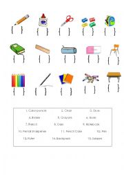 English Worksheet: School Objects Matching