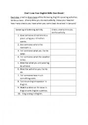 English Worksheet: Vacation Speaking Practice