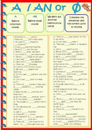 English Worksheet: A, an or nothing 