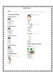 Numbers, parts of the body and animals