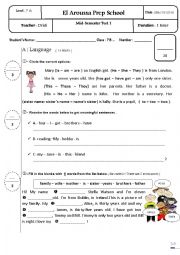 English Worksheet: mid test 1 7th form