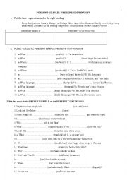 English Worksheet: Present simple vs Present continuous