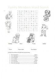English Worksheet: FAMILY MEMBERS WORD SEARCH