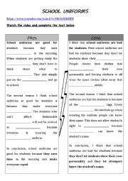 English Worksheet: school uniforms, good or bad?