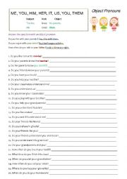 English Worksheet: Object Pronouns