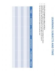 SUBJECTS AND TIME CHART