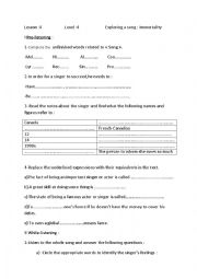 English Worksheet: Lesson 4 Level 4 Exploring a song
