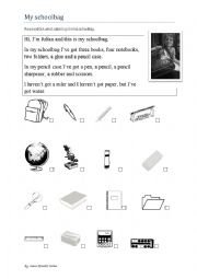 English Worksheet: Whats in your schoolbag?
