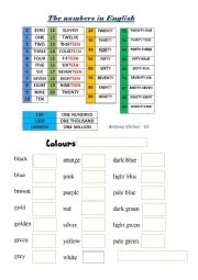 English Worksheet: Numbers and colours