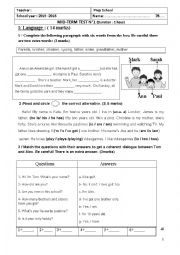 English Worksheet: Mid term test 1 7th form