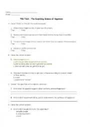 English Worksheet: Happiness; Ted Talk listening activity