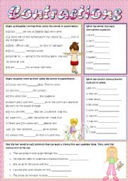 English Worksheet: Contractions