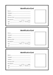 English Worksheet: Identification Card