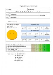 Pupil self EVALUATION CARD