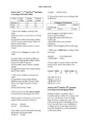 English Worksheet: Unit 2 Teen Life - Adverbs of Frequency- TEOG