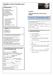 English Worksheet: Send my Love (to your new Lover)
