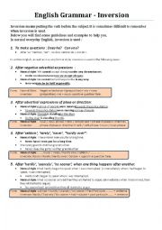 English Worksheet: SUBJECT-VERB INVERSION