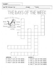 English Worksheet: Crossword Days of the week