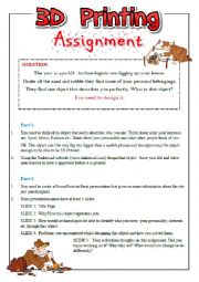 English Worksheet: 3D Printinf Assignment