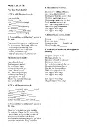 English Worksheet: James Arthur - Say You Wont Let Go