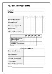 English Worksheet: speaking pet Mark sheet