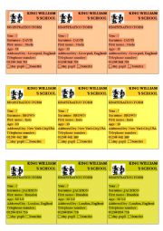 English Worksheet: Student Cards / Registration Forms 